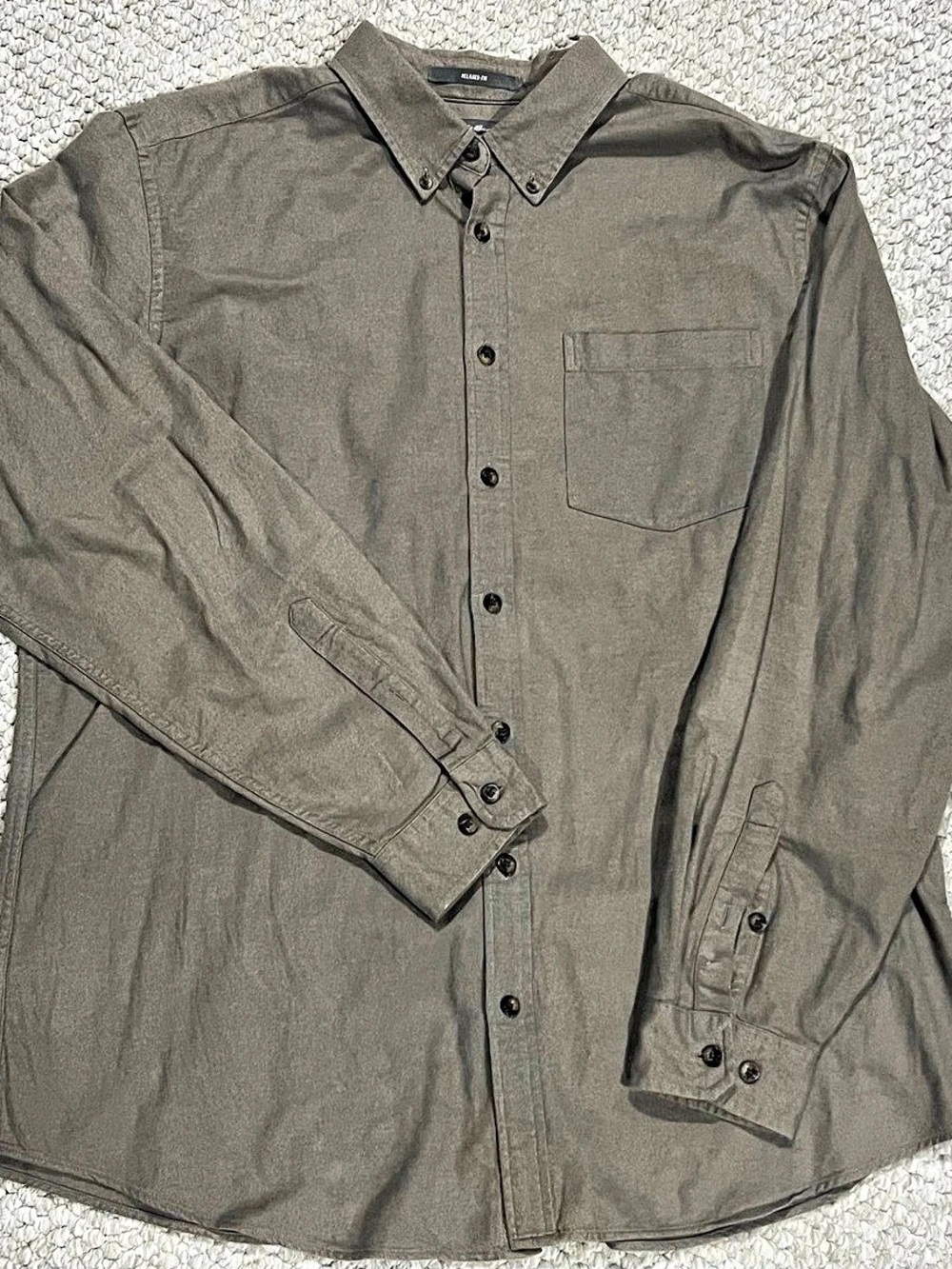 Eddie Bauer Relaxed Fit Men's Cotton Button Down Gray Size TXL